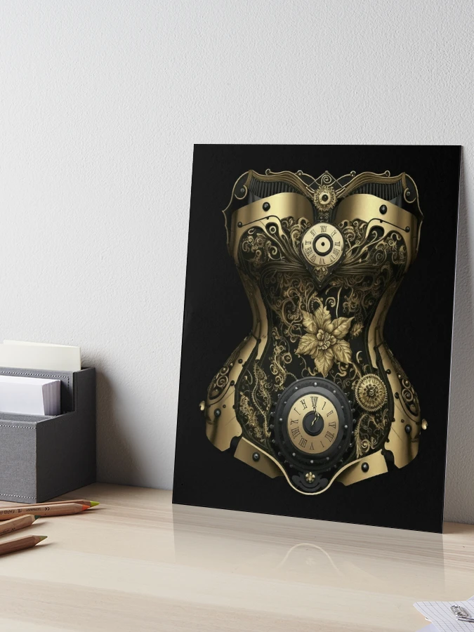 Steampunk Corset Tshirt - Golden Clockwork Corset Art Board Print