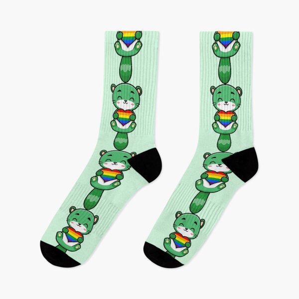 Item preview, Green Otter with Rainbow Pride Flag Heart designed and sold by everything4eva.