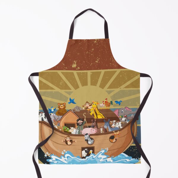 Item preview, animals on Noah's ark with isolated sea wave with grungy round retro sunset designed and sold by MerryCrown.