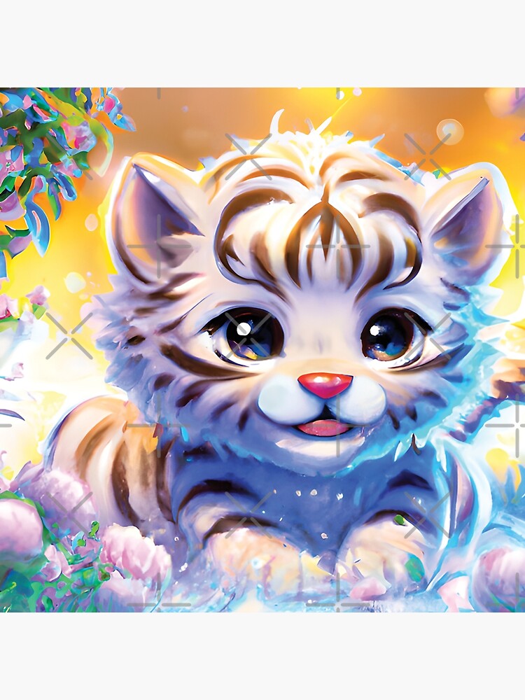 Happy White Tiger cub, Cute Chibi Animal, African Animal, Big Cat, Nursery  decor\