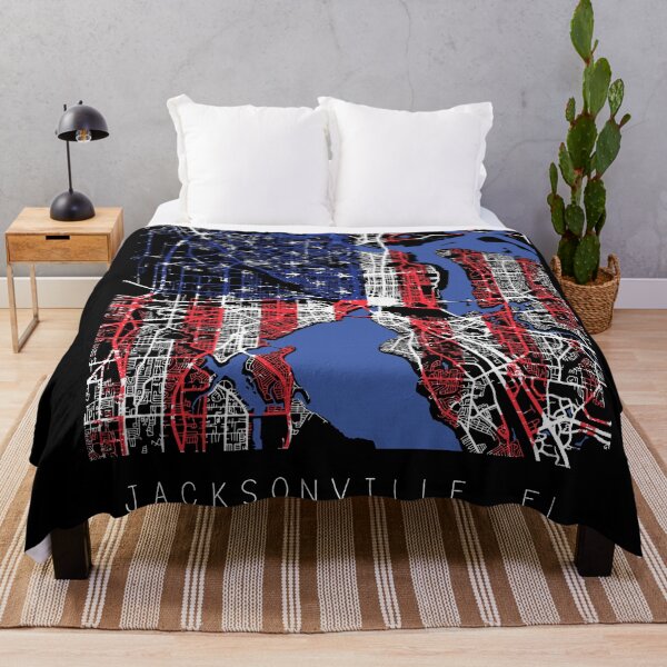Artikelvorschau, Jacksonville Florida Stadtplan mit US-Flagge schwarz und weiß entworfen und verkauft von gifts-ideas.