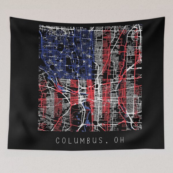 Item preview, Columbus Ohio OH city map with US flag black and white designed and sold by gifts-ideas.