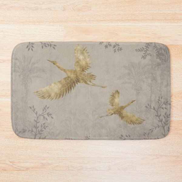 Item preview, Oriental Cranes in stone with gold effect Leaves Pattern designed and sold by WearWolfDesigns.