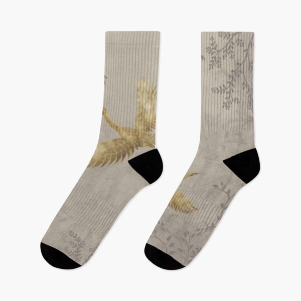 Item preview, Oriental Cranes in stone with gold effect Leaves Pattern designed and sold by WearWolfDesigns.