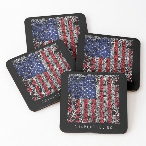 Item preview, Charlotte North Carolina NC city map with US flag black and white designed and sold by gifts-ideas.