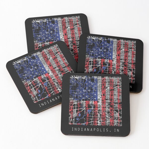 Item preview, Indianapolis Indiana IN city map with US flag black and white designed and sold by gifts-ideas.