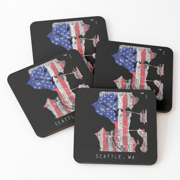 Item preview, Seattle Washington WA city map with US flag black and white designed and sold by gifts-ideas.