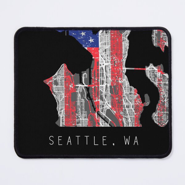 Item preview, Seattle Washington WA city map with US flag black and white designed and sold by gifts-ideas.