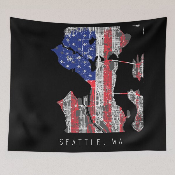 Item preview, Seattle Washington WA city map with US flag black and white designed and sold by gifts-ideas.