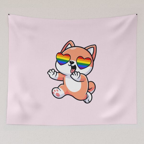 Item preview, Peach Shiba Inu Heart Eyes with Rainbow Pride Flag designed and sold by everything4eva.
