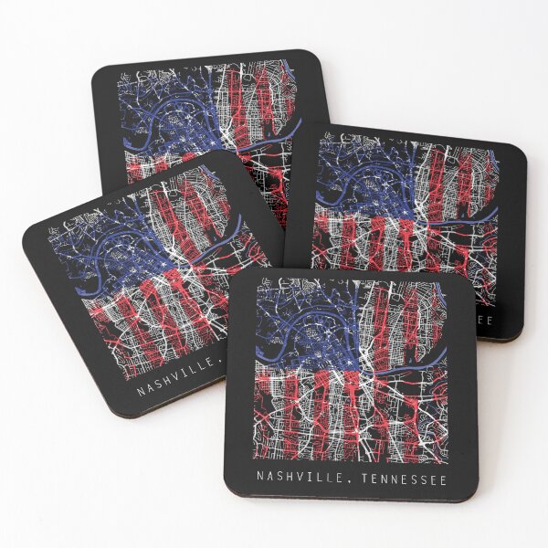 Item preview, Nashville Tennessee TN city map with US flag black and white designed and sold by gifts-ideas.