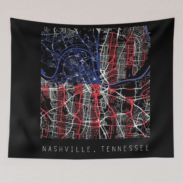 Item preview, Nashville Tennessee TN city map with US flag black and white designed and sold by gifts-ideas.