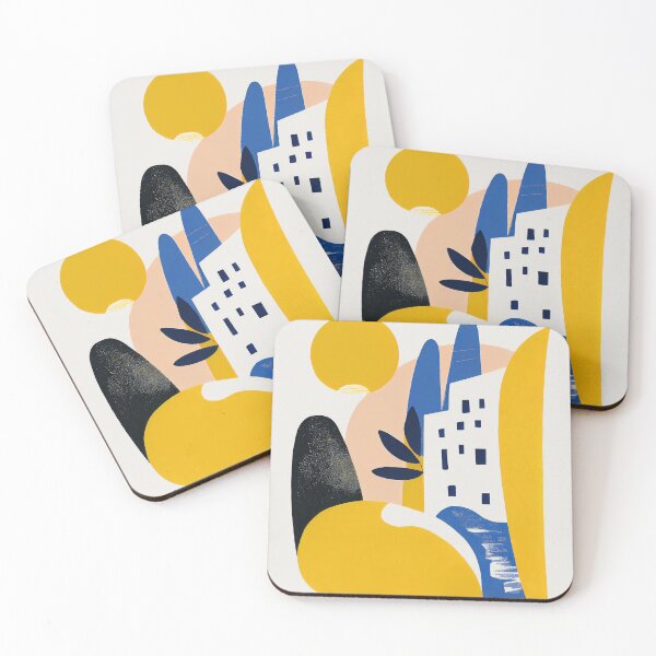 Item preview, Abstract Mediterranean Desert City Yellow Blue Mid-Century Modern Boho designed and sold by PinkNomad.