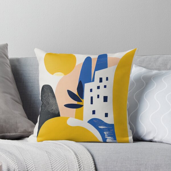 Item preview, Abstract Mediterranean Desert City Yellow Blue Mid-Century Modern Boho designed and sold by PinkNomad.