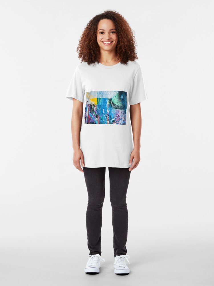 Alternate view of Dripping paint graffiti wall Slim Fit T-Shirt