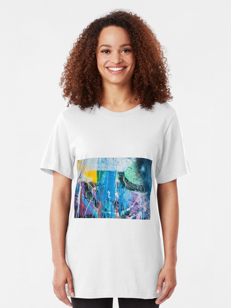 Alternate view of Dripping paint graffiti wall Slim Fit T-Shirt