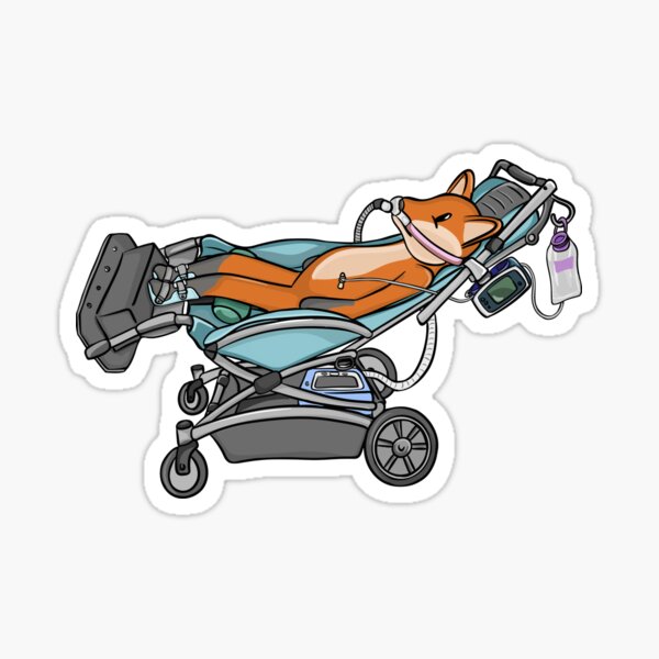Fox with Blue Tilt in Space Wheelchair/Stroller, Ventilator, Feeding Pump, AFOs Sticker