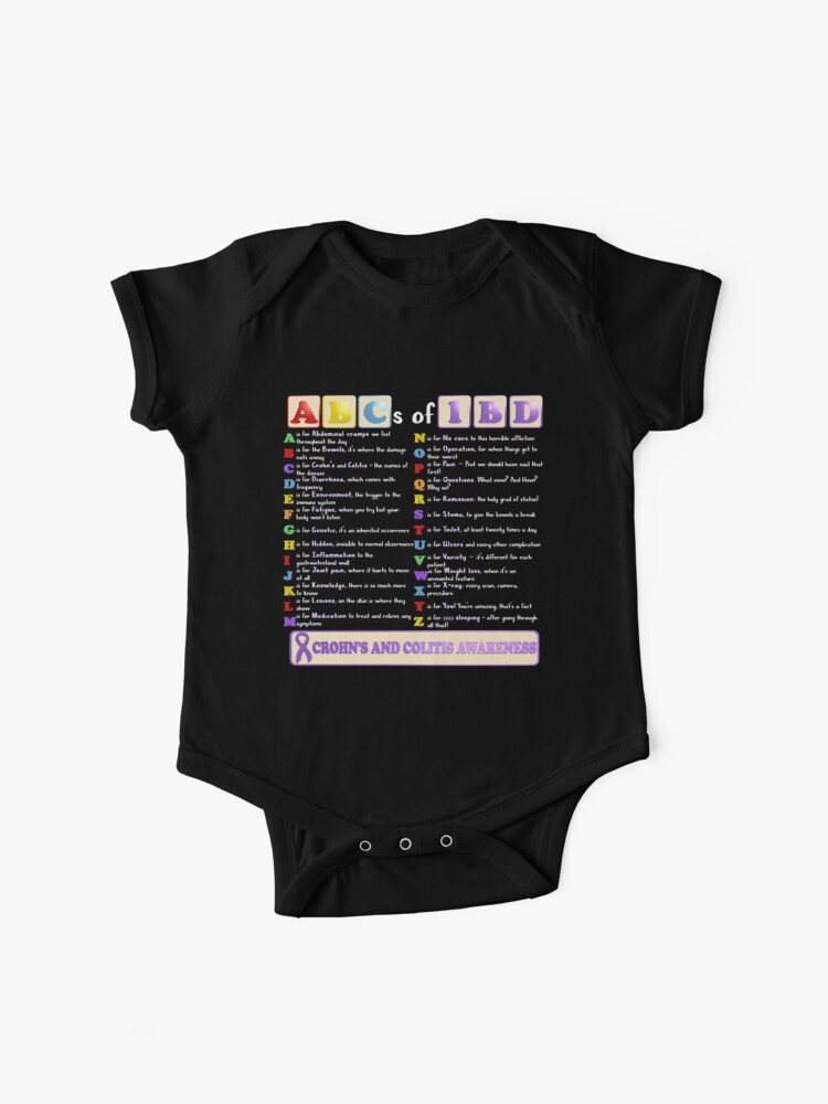 Abcs Of Ibd Version 1 Crohn S And Colitis Awareness Baby One Piece By Poo Tee Redbubble