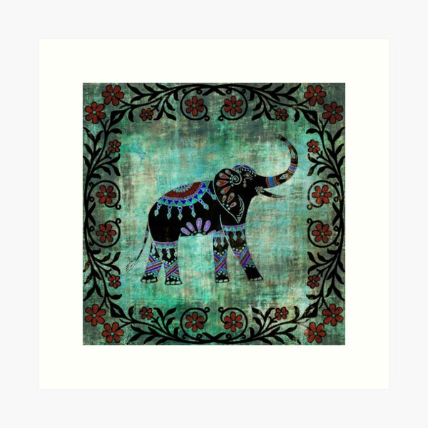 Item preview, Indian Elephant Decorative Asian Floral Art  designed and sold by Inspired Images.