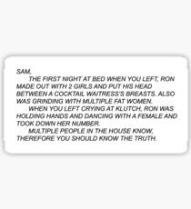 Snooki's Message to Sammi Sticker