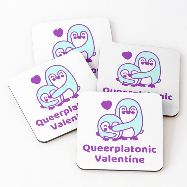 Item preview, Queerplatonic Valentine + Penguins (Purple/Aqua) designed and sold by JoyofFriendship.