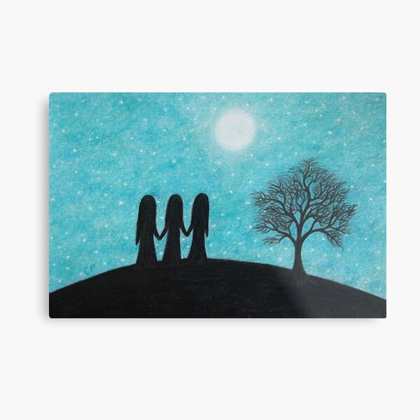 Three Sisters, Moon, Stars and Tree Metal Print