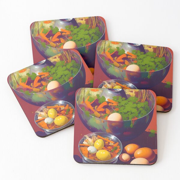 Item preview, Food Preparation with Greens and Eggs, Colourful Food Composition designed and sold by FewBits.