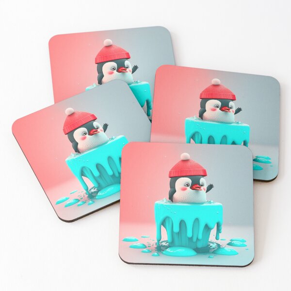 Item preview, Little penguin on ice, eat strawberry ice cream, cute, original gift idea designed and sold by Crea79.