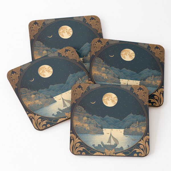Item preview, Moon over Lake Como in Art Nouveau Style designed and sold by SamJanner.