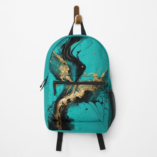 Item preview, Green Gold Paint Splash "Cascade of Cyan" - Abstract Alcohol Ink Resin Art designed and sold by inkvestor.