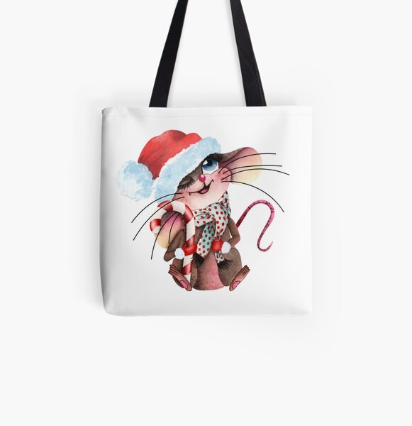 Freche Weihnachtsmaus mit Zuckerstange Allover-Print Tote Bag