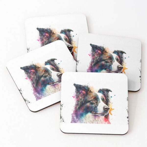 Item preview, Colorful aquarel portrait of a border collie designed and sold by TnT-Merch.