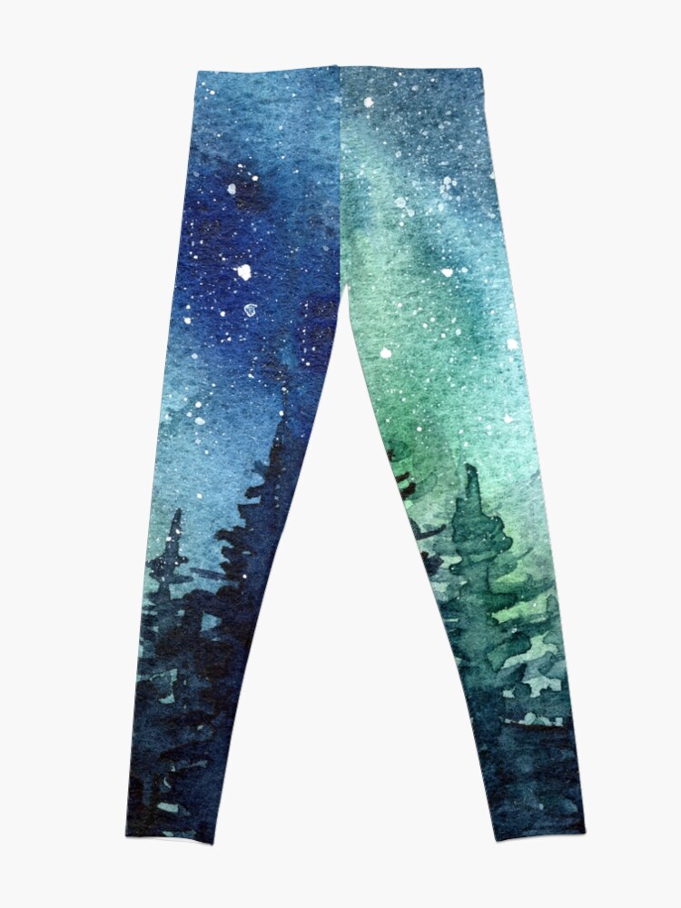 Alternate view of Watercolor Galaxy Nebula Aurora Northern Lights Painting Leggings