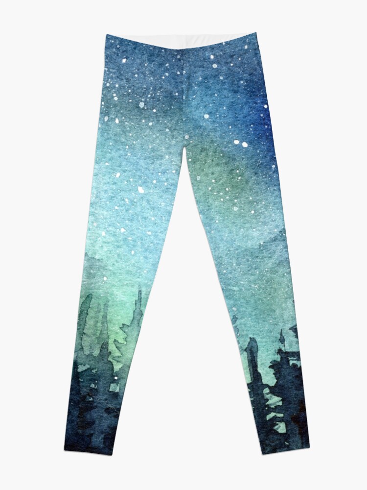 Alternate view of Watercolor Galaxy Nebula Aurora Northern Lights Painting Leggings