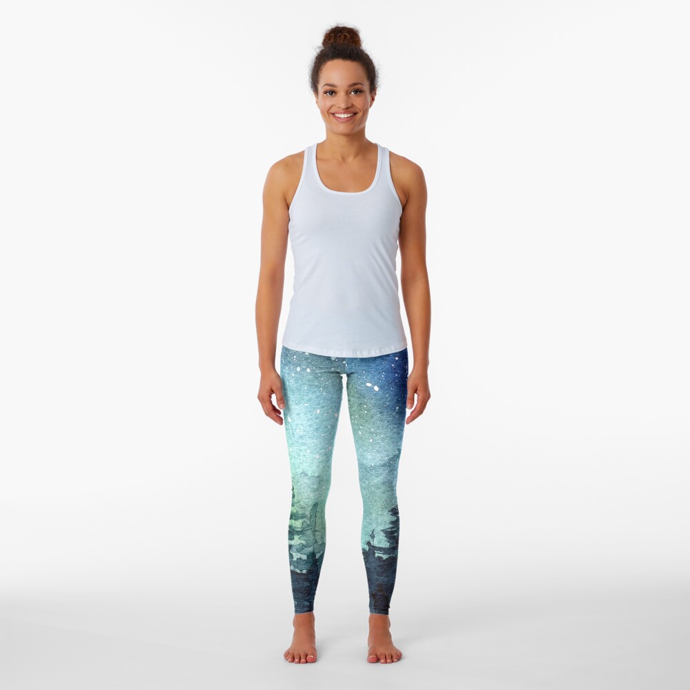 Watercolor Galaxy Nebula Aurora Northern Lights Painting Leggings
