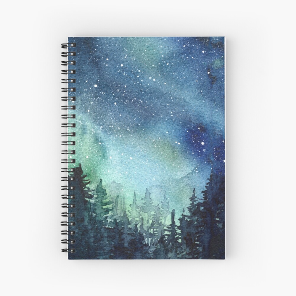 Watercolor Galaxy Nebula Aurora Northern Lights Painting Spiral Notebook
