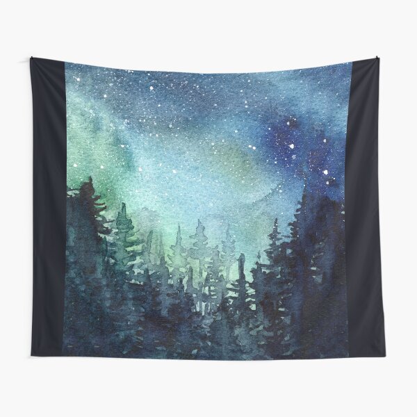 Watercolor Galaxy Nebula Aurora Northern Lights Painting Tapestry