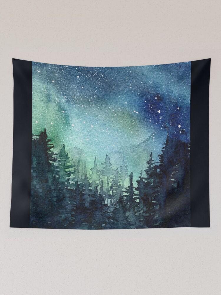 Watercolor Galaxy Nebula Aurora Northern Lights Painting