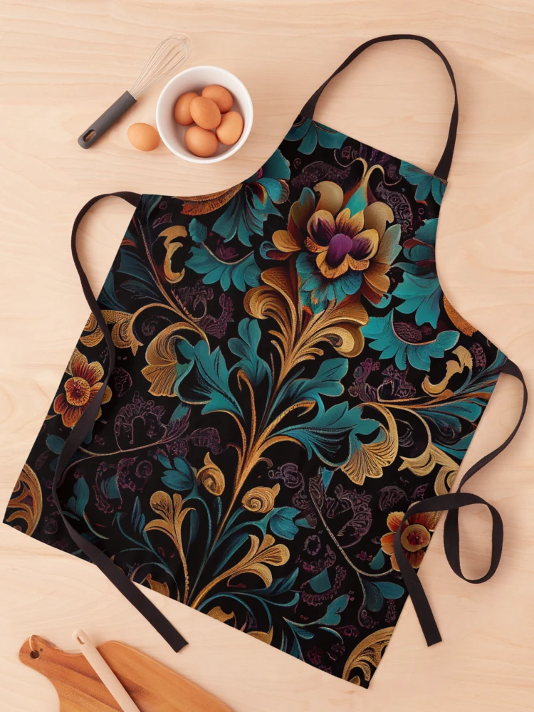 Aperçu 1 sur 6. Tablier avec l'œuvre Gothic Floral Pattern Digital Painting créée et vendue par CodeAndColors.