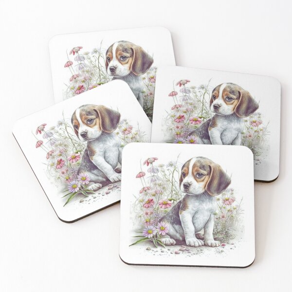 Item preview, Beagle Dog Pink Daisies Portrait designed and sold by HappyLifeCreate.