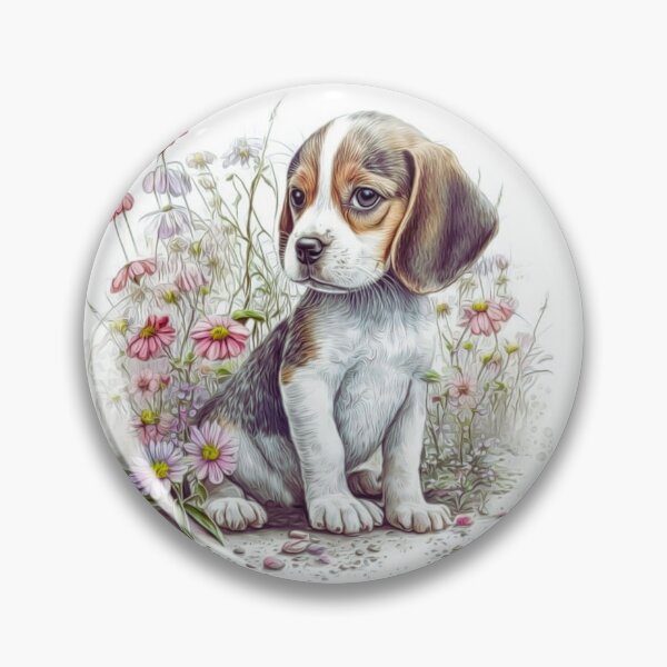 Item preview, Beagle Dog Pink Daisies Portrait designed and sold by HappyLifeCreate.