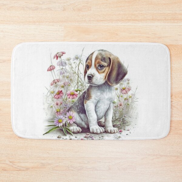 Item preview, Beagle Dog Pink Daisies Portrait designed and sold by HappyLifeCreate.
