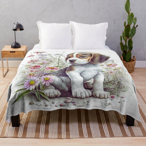 Item preview, Beagle Dog Pink Daisies Portrait designed and sold by HappyLifeCreate.