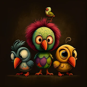 Vorschaubild zum Design The Odd Trio Tangle Chirp and Clown Digital Painting von CodeAndColors