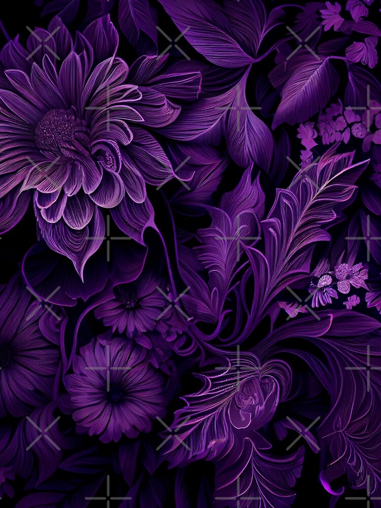 Aperçu 5 sur 5. Robe trapèze avec l'œuvre Imagined Purple Monochromatic Floral Pattern Digital Painting créée et vendue par CodeAndColors.