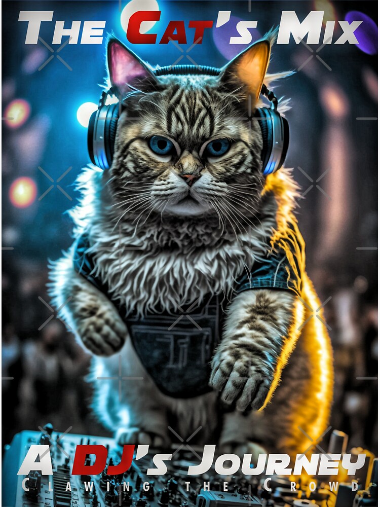 Pet cat with dj mixer. Playing electro dance music. AI generated