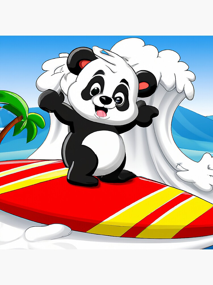 Surfing Panda Cartoon Panda Surfing In Hawaii Panda Riding The Wave