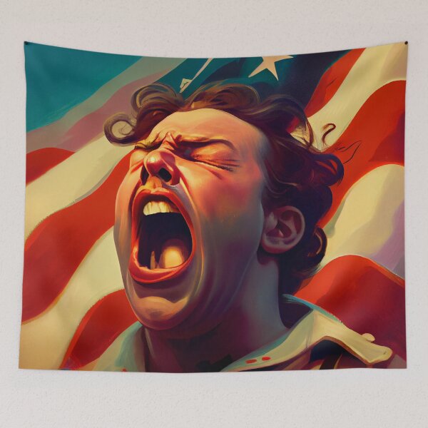 Item preview, Flan at the Flagpole A Weary Yawn Digital Painting designed and sold by CodeAndColors.