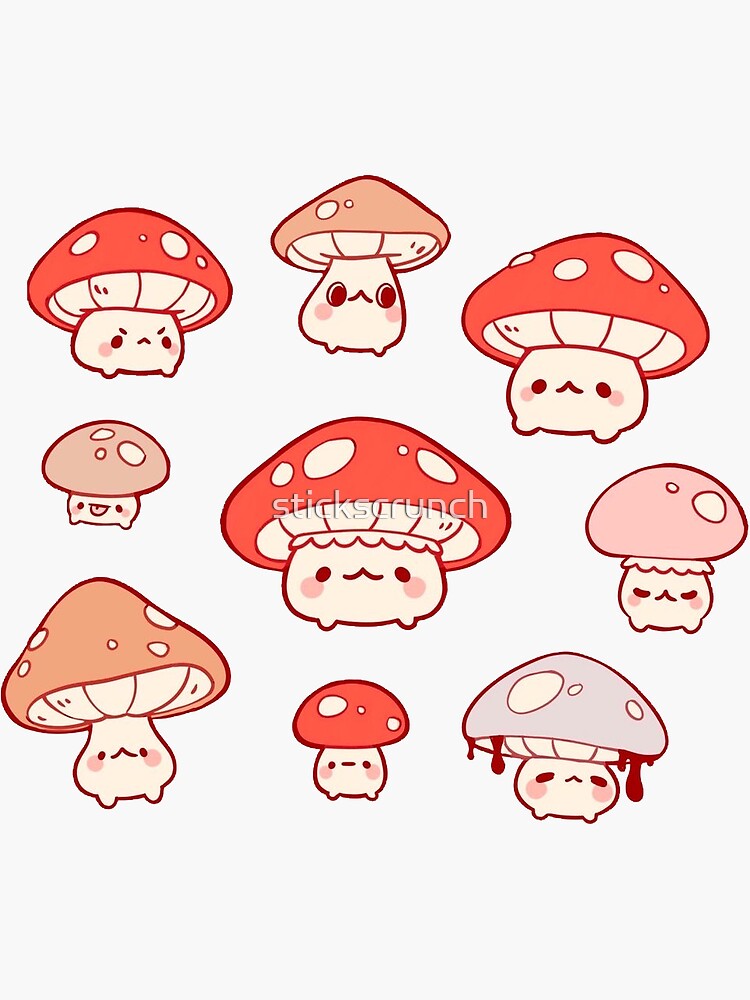 "Cute Mushrooms" Sticker for Sale by stickscrunch Redbubble