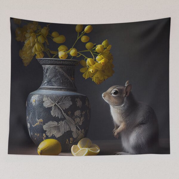 Aperçu de l'œuvre Lemons a Vase and a Squirrel Digital Painting créée et vendue par CodeAndColors.